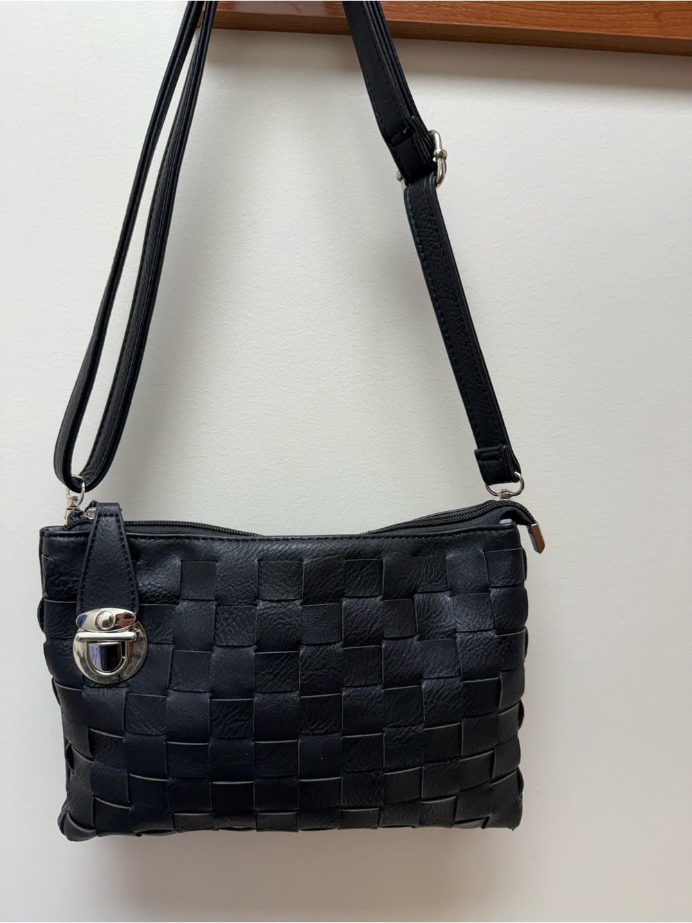 k.Caoll Woven Vegan Leather Crossbody Bag - Black